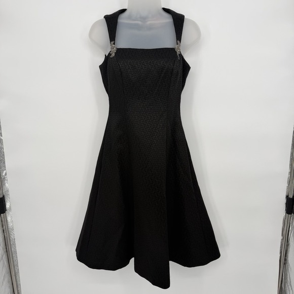 VTG Badgley‎ Mischka Sz 2 Fit & Flare Cocktail Dress Embellished Straps Textured - Picture 2 of 9